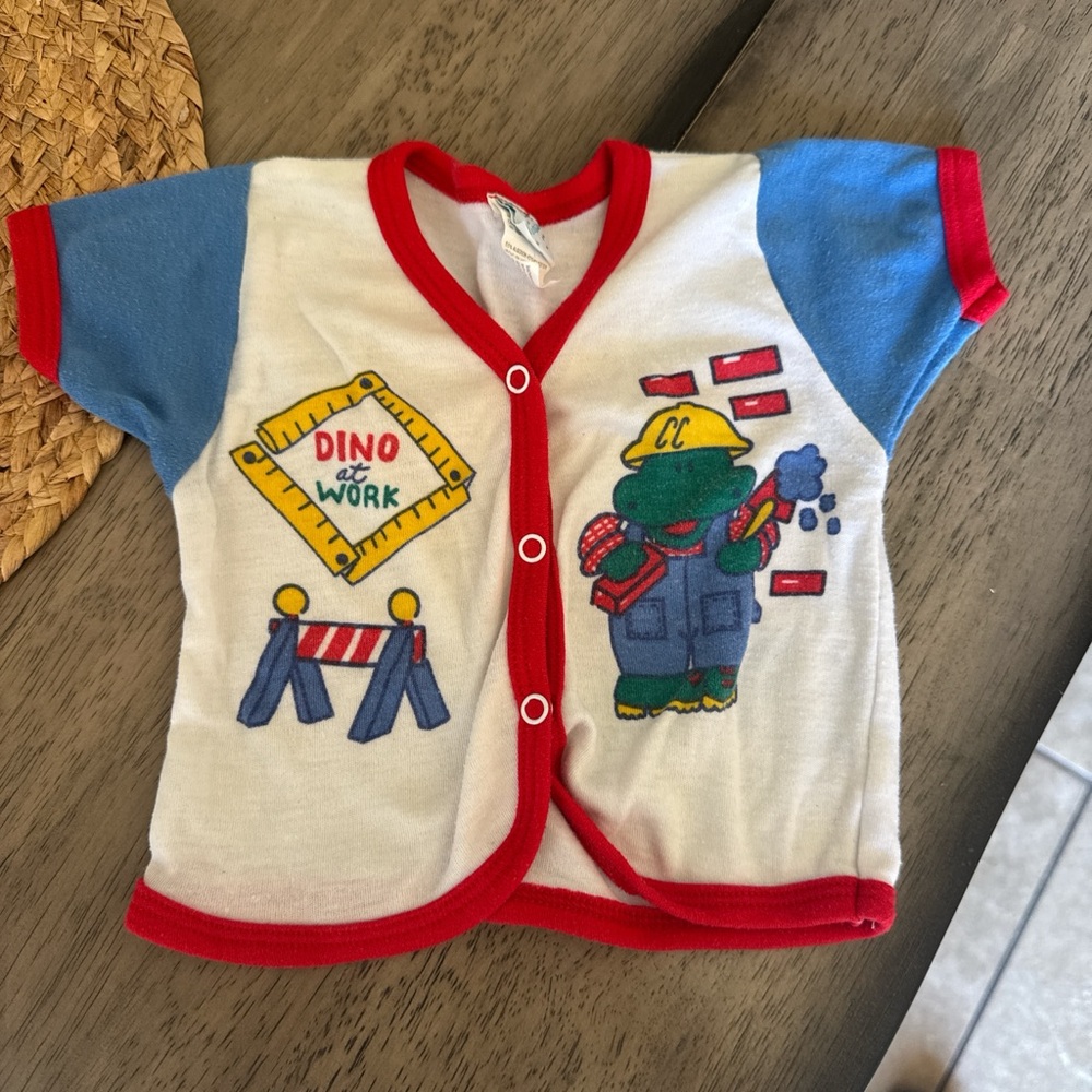 Dino at Work Baby Button-Up Top - White, Blue & Red
